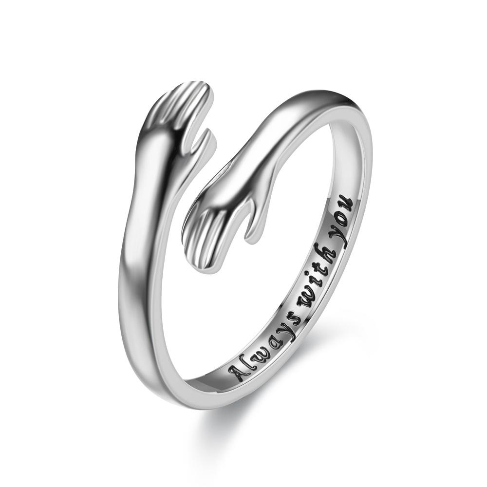 Romantic Love Hug Carved Hand Rings Creative Love Forever Opening Finger Adjustable Hand Ring for Women Men Jewelry Gift