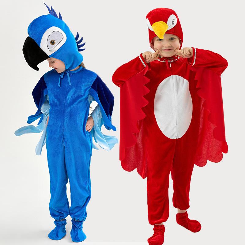 Parrot Bird Animal Onesie Cosplay Costume Blue Red Colorful Feather Halloween Outfit Boys Girls Tropical Party Cos Full Bodysuit