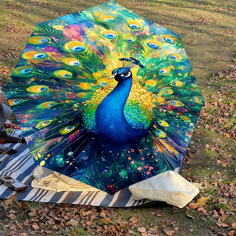 1PC peacock colorful Automatic Open/Close Umbrella with Windproof, 8-Rib Sturdy Canopy, Durable Ribs, Fashionable Design, Outdoor Accessory, Fun Prin,
