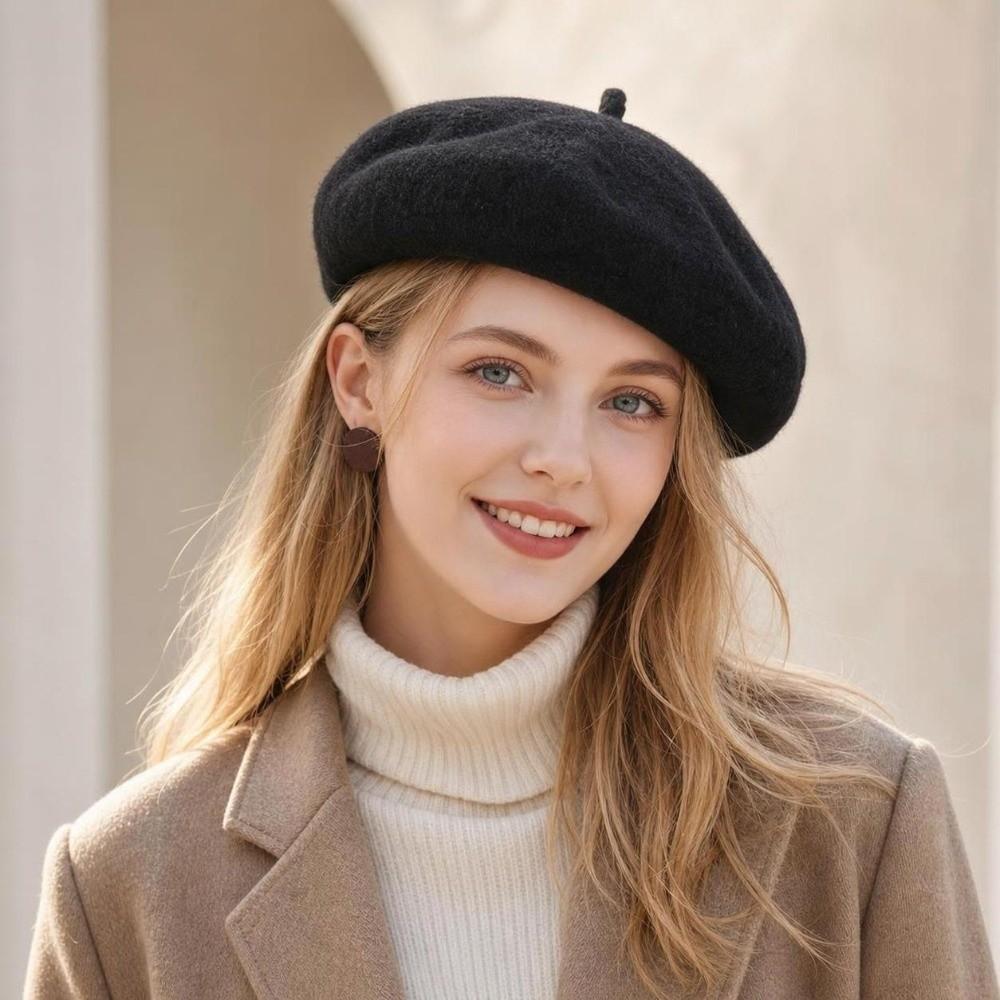 Warm Winter Wool Berets Hat Solid Color Felt Berets Fashion French Artist Hat for Women