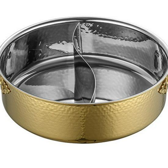 Golden Maple Leaf 304 Stainless Steel Hot Pot with Lid, Hammer Pattern, Three-Layer, Large Capacity, Universal Design, Clear Soup Divider.