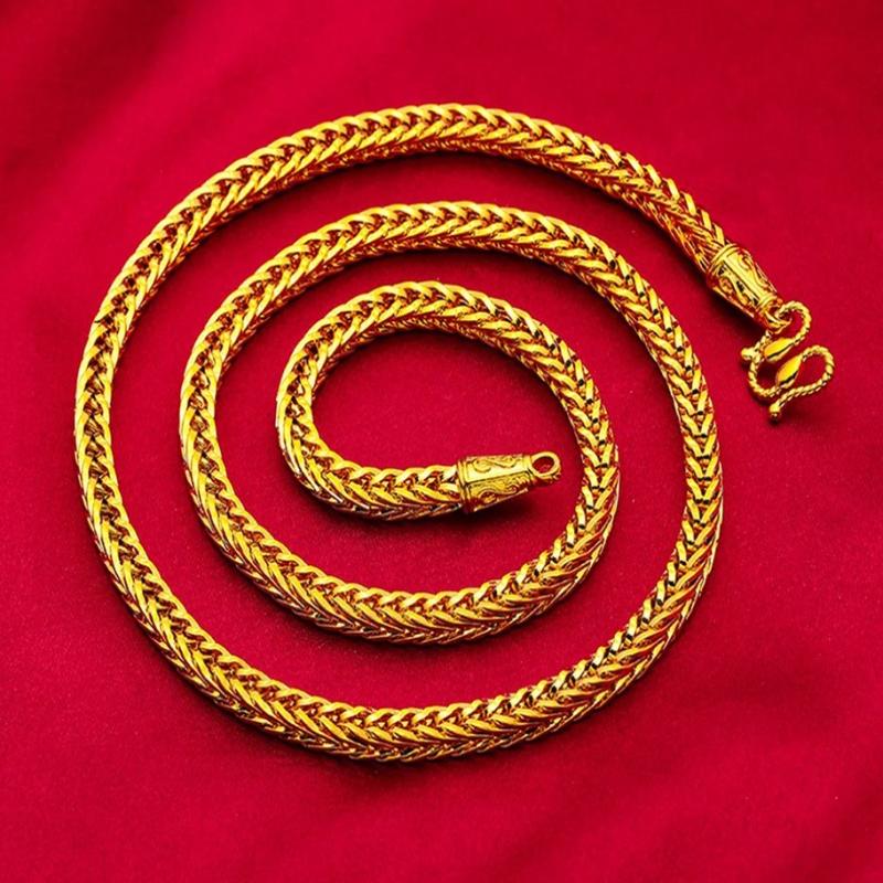 Alloy Gold Plated Dragon Head Fox Tail Necklace 6Mm Imitation Gold Personalized Square Fox Tail Necklace Neck Chain