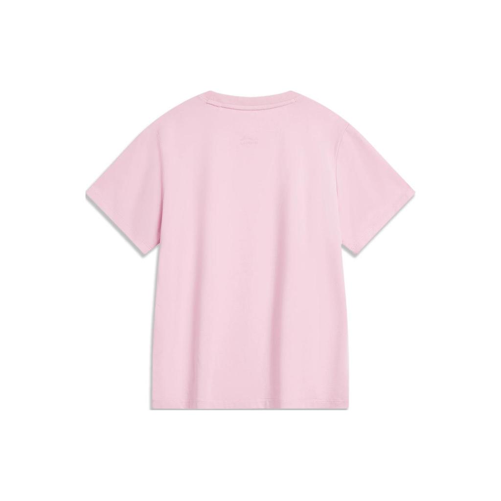 Li Ning Chinese Culture Series Printed Casual Slim Fit Short Sleeve T-Shirt Women T-Shirt Flower-Branch-Pink AHSU330-3