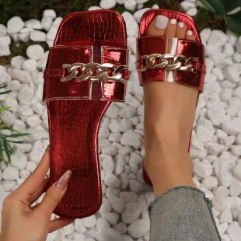 New Slippers Women's Summer New Large Size Flat Bottom Square Head Fashion Cool Slippers Women's Outer Wear
