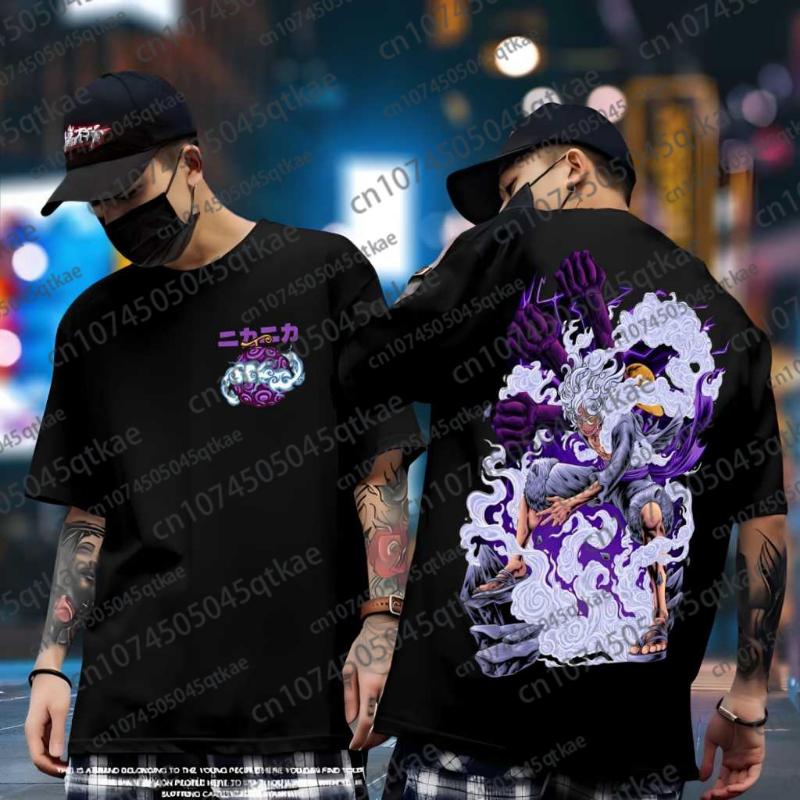 ONE PIECE Joint Short-sleeved T-shirt Luffy Gear5 Print Cotton Tee Men's Women Oversize Fashion Bandai Cosplay Tshirt Kid/Adult