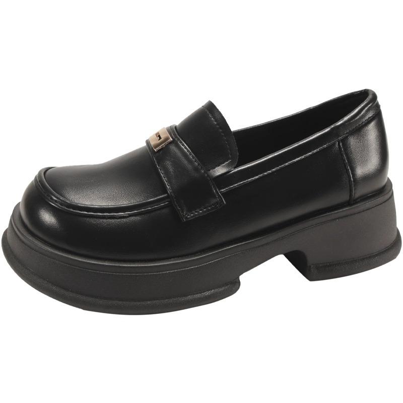 Cowhide version~ Black retro British style platform small leather shoes women's 2025 new autumn and winter heightening versatile loafers