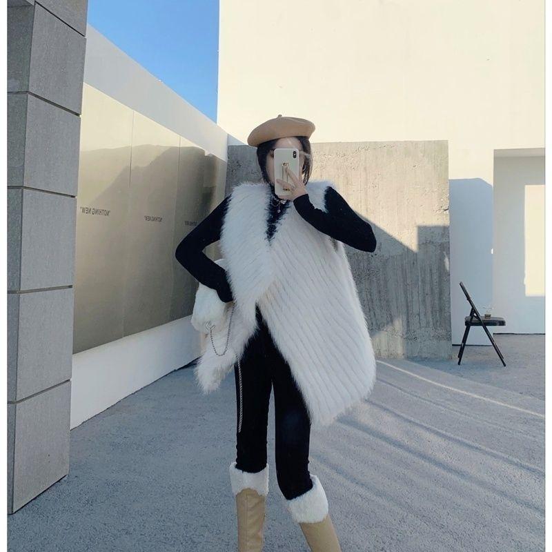 New imitation fox fur vest fashionable encrypted woven strips imitation raccoon dog hair lazy wind outside