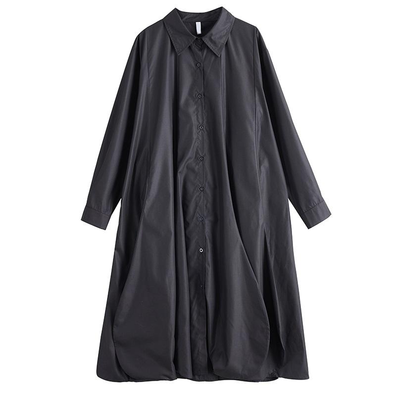 Long Sleeve Oversized Cotton Vintage Black Casual Loose Autumn Spring Trench Coat for Women Outerwear