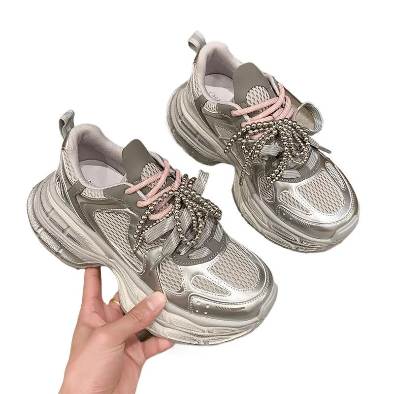 Fashion Shoes for Women 2025 New Front Lace-up Women's Vulcanize Shoes Fashion Round Toe Mesh Outdoor Best Seller Breathable Sneakers