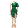 One-Shoulder Slit Midi Dress - Women's Fashion Solid Color, Europe & America Style