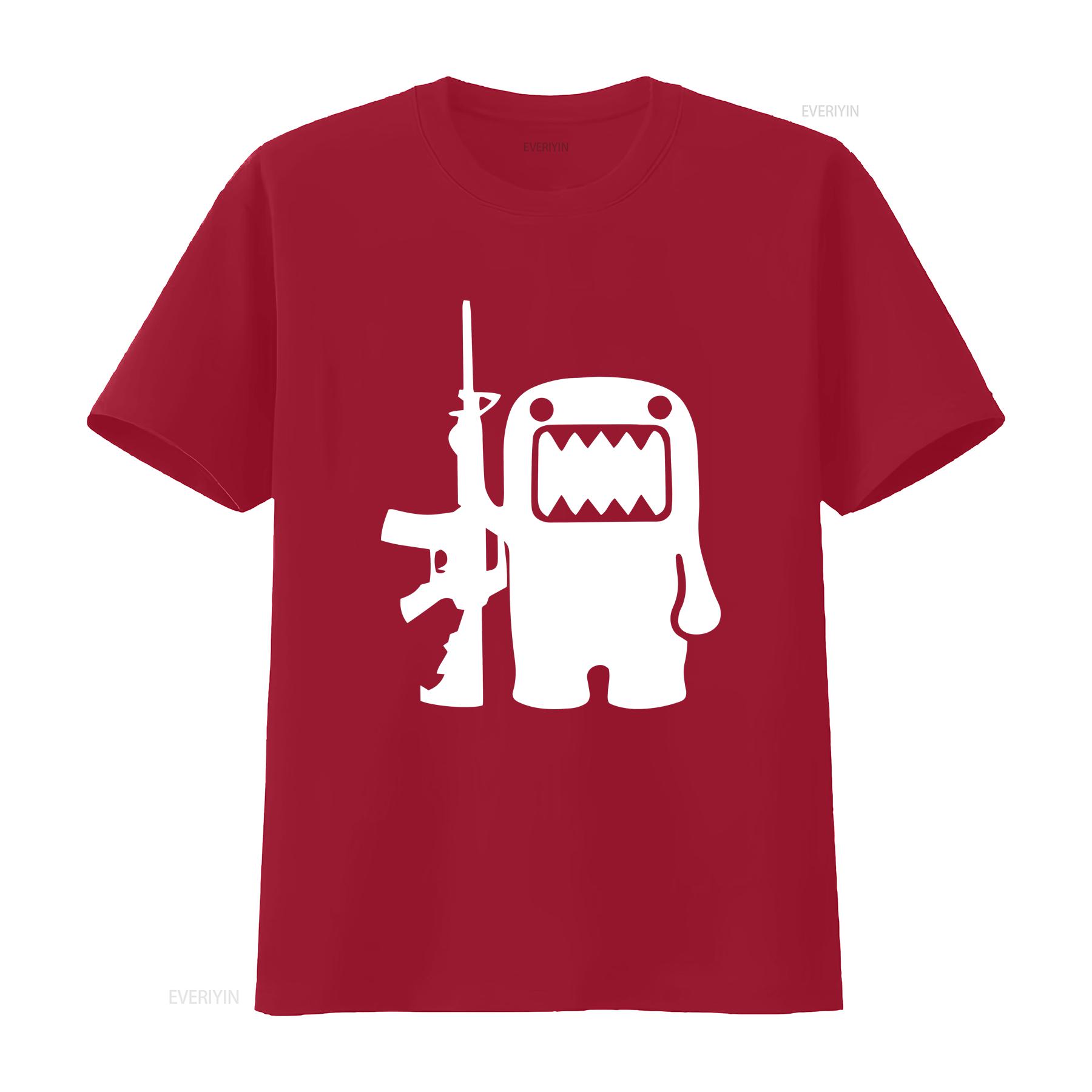 Винтажная футболка Domo Kun с АК-47 винтажная Стирка Легкая дизайнерская одежда homme Растянутая мода Универсальная Стильная Унисекс графика S