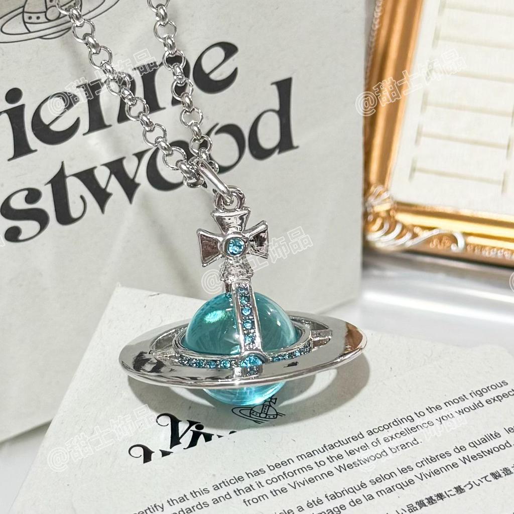 Vivienne Glacier Blue ORB Necklace - Women's European & American Style 3D Planet Saturn Pendant