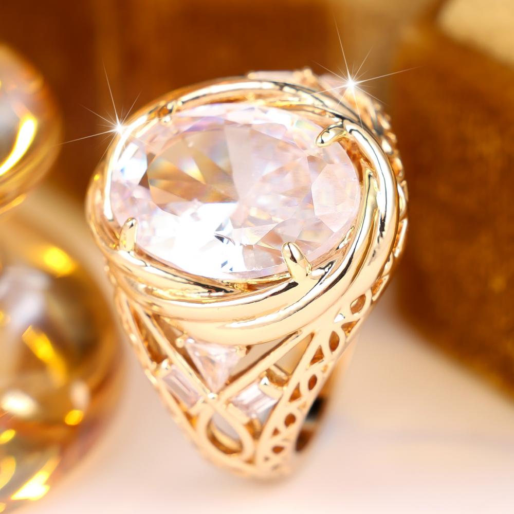 Gorgeous Gold Color Oval Zircon Ring for Women Wedding Banquet Fashion Jewelry Gift