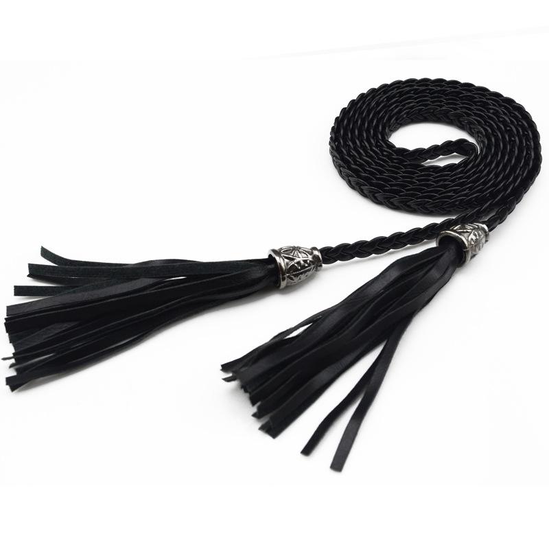 1 cinturón de cuero tejido con borlas para mujer y niña, cinturón de cintura combinable para vestido