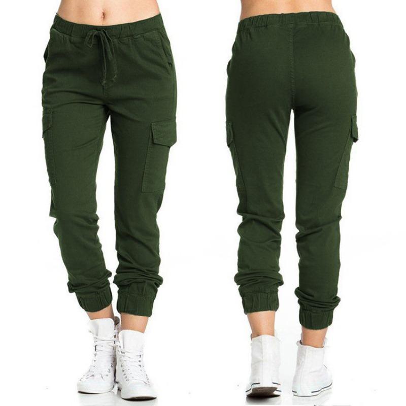 Women S Cargo Casual Elastic Waist Drawstring Side Pocket Long Pants