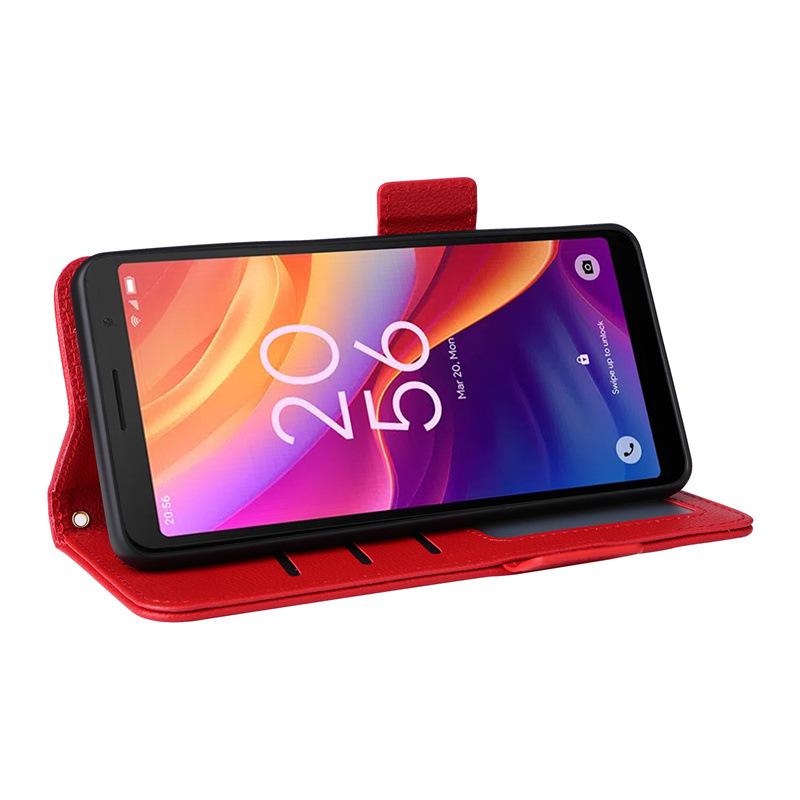 TCL 501 4G Leather Phone Case with Card Slot, Stand, and Lanyard.