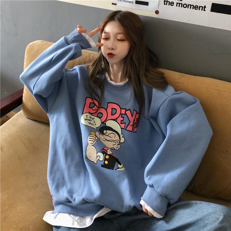 Women's Plus Velvet Two-Piece Sweatshirt: Autumn/Winter, Long-Sleeve, Round-Neck, Loose Fit, Temperament Style, Large Size.