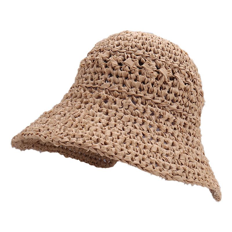 Foldable sun hat beach hat summer straw weaving women's small fresh sun protection hat outdoor travel vacation bucket hat