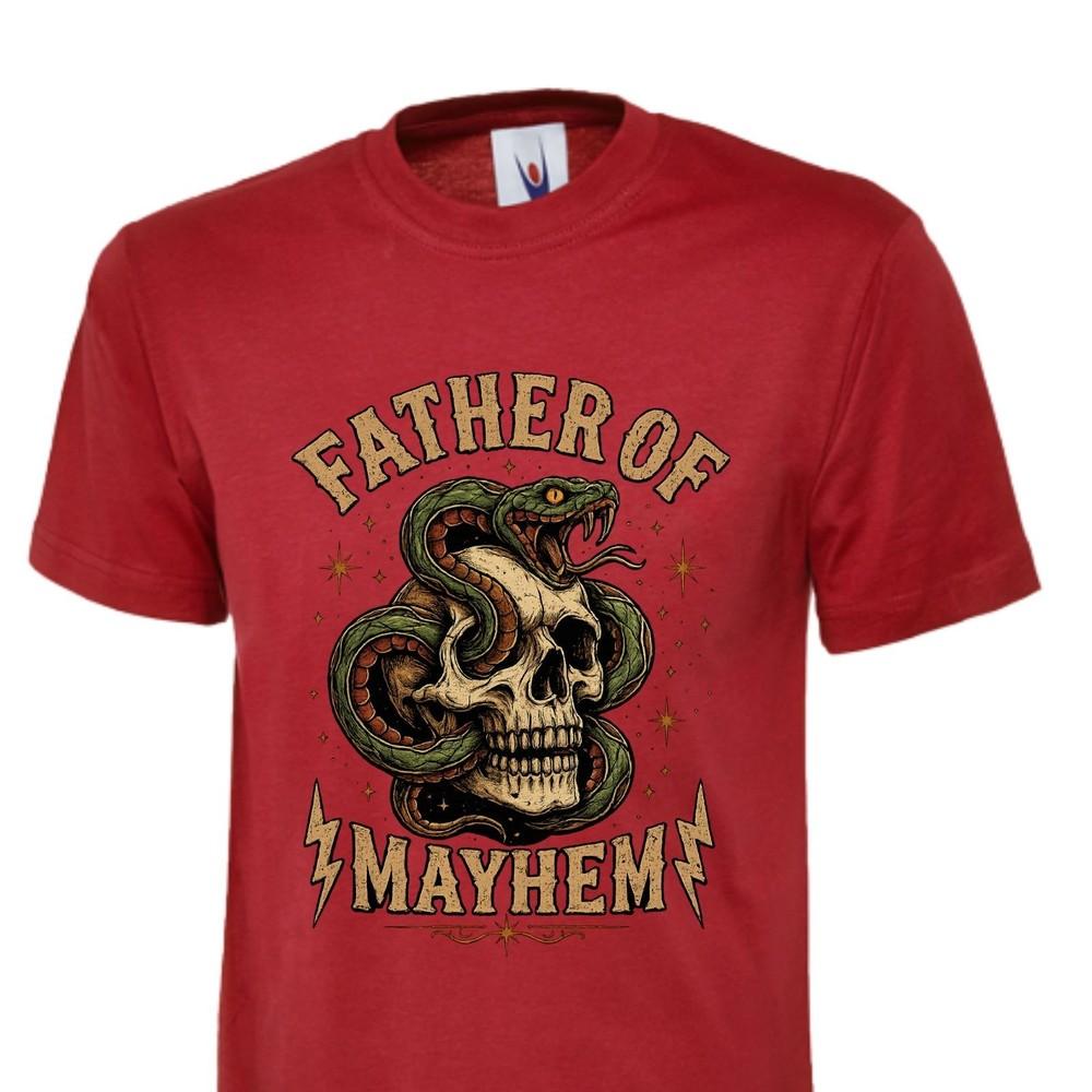 Father of mayhem tshirt fathers day t shirt tattoo style skull snake tee tops 2XL