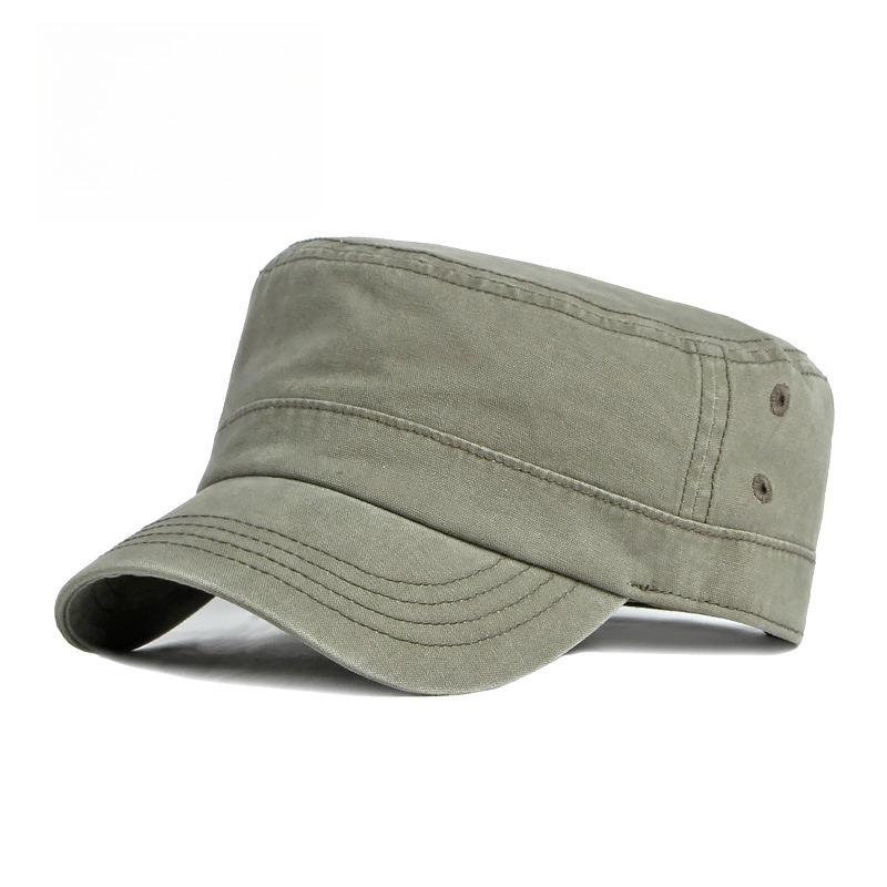 Men's Retro Washed Cotton Military Cap Flat Top Cadet Patrol Hat Summer Breathable Army Peaked Cap Casual Plain Sun Hat