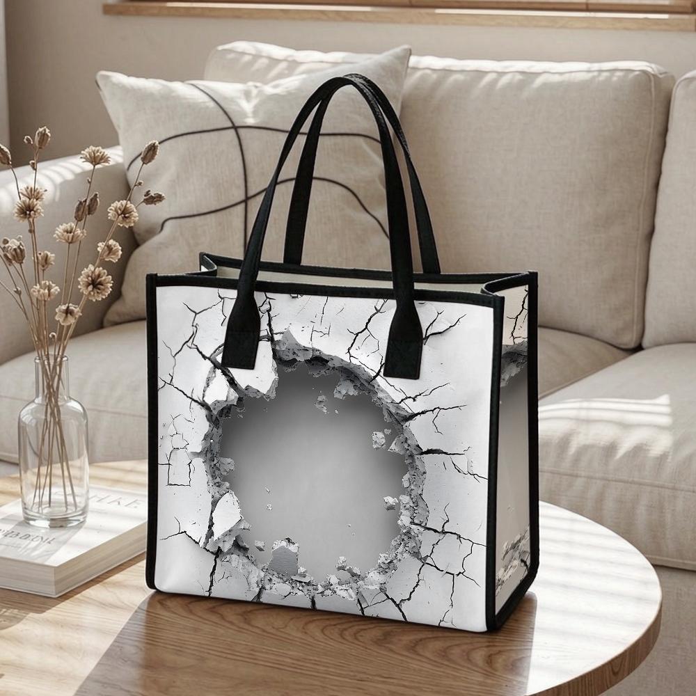 Creative Crack Pattern Tote Bag Large Capacity Casual Handbag for Daily Shopping Travel Commute