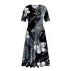 Women's Casual Fashion Floral ,Leaf,  Print V-neck Short-Sleeved Waist Long Swing Dress