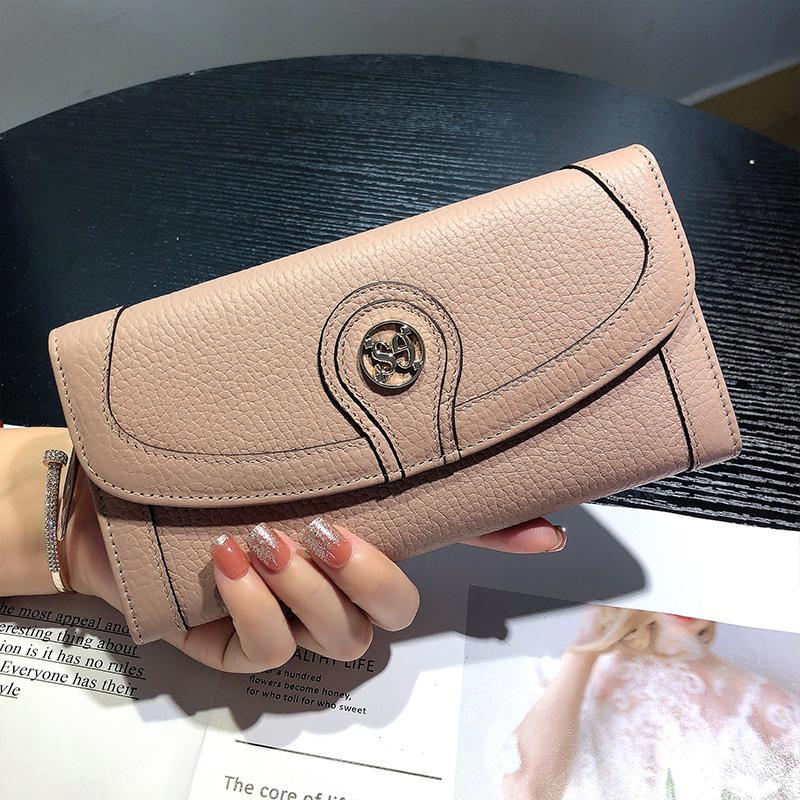 2024 neue Echtes Leder Frauen Geldbörsen Luxus Rindsleder Lange Brieftasche Original Marke Umschlag Kupplung Tasche Hohe Kapazität Telefon Geldbörse