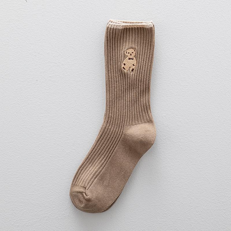 Women'S Cartoon Bear Socks Korean Casual Stockings Soft Cotton Socks Autumn Coffee Stockings Kawaii Women Socks Women Hosiery