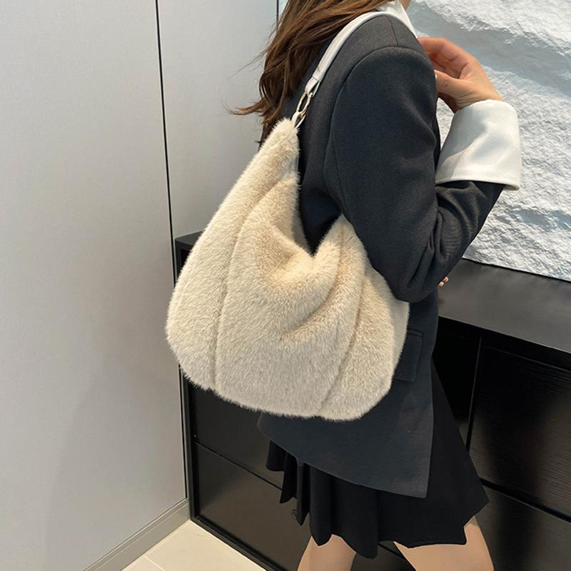 Yogodlns Handbag Faux Plush Bag Temperament Armpit Women's Hobo Bag Large Capacity Shoulder Bag Winter New Design Handbags