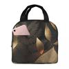 Black Golden Leaf Print Insulated Lunch Bag for Women Children Leakproof Food Boxes Thermal Lunch Box Tote
