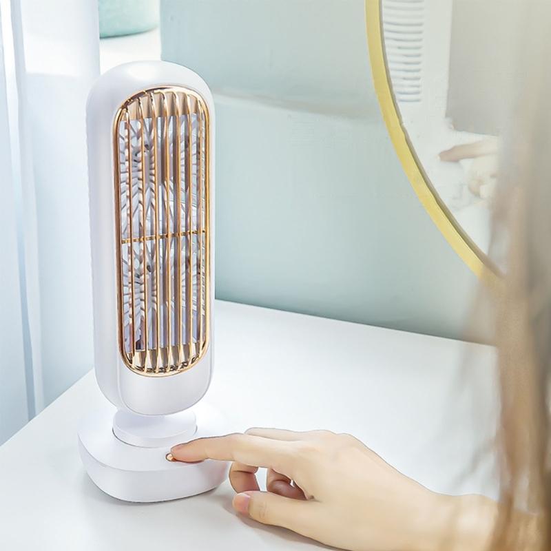 Double Leaf Cooling Fan 3 Speeds Adjustable Tower Table Fan Quiet Air Cooler Fan Portable Desk Fan USB Rechargeable