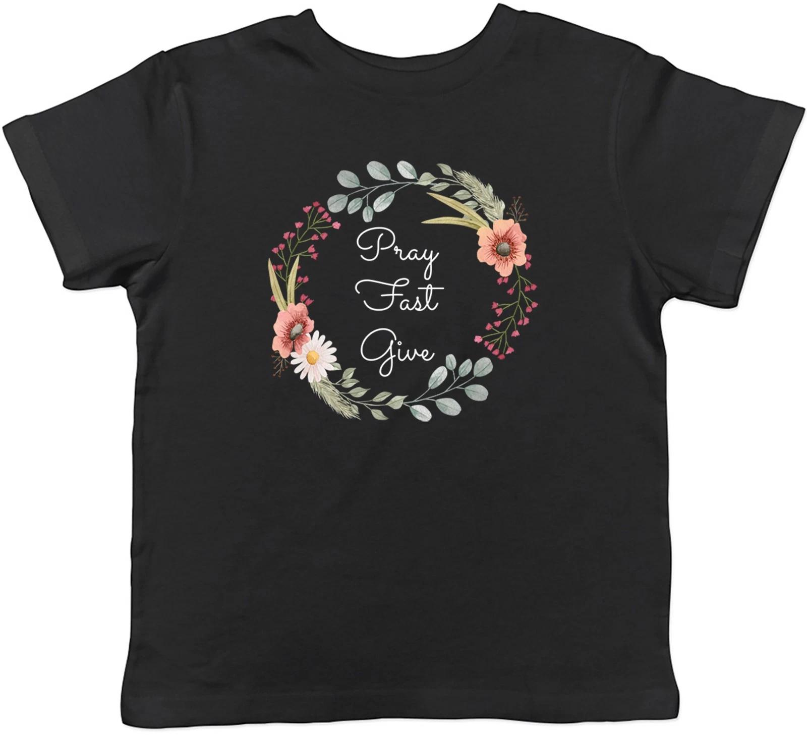 Lent Floral Wreath Pray Fast Give Kids T-Shirt Boys Girls Gift 130