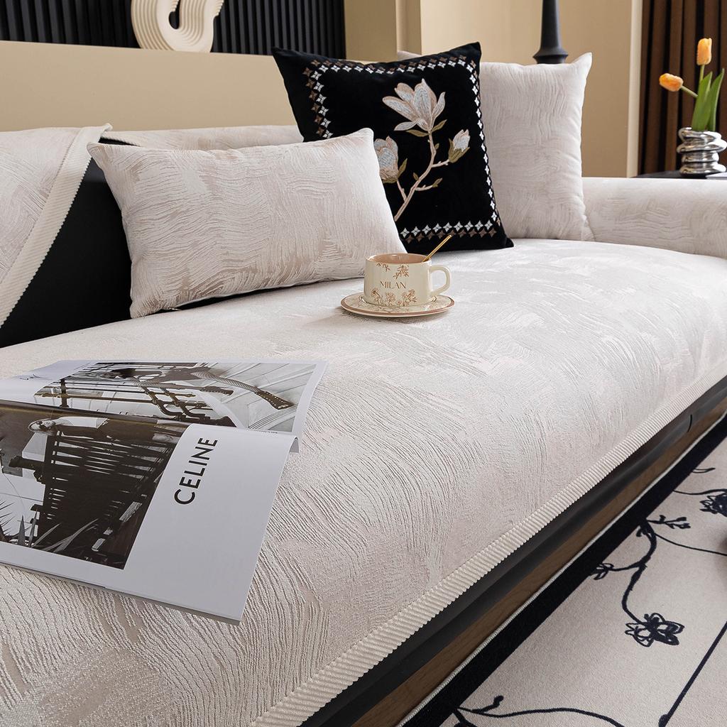 Chenille Sofa Mat Texture Pattern Solid Color Sofa Cover Anti Slip Couch Cover Home Living Room White Border Decor Couch Cover