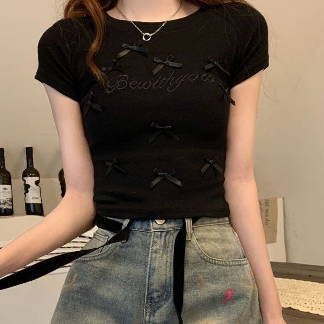 

Милые футболки для девочек с принтом, повседневные футболки для женщин, сексуальные футболки, уличная мода, топы L чёрный