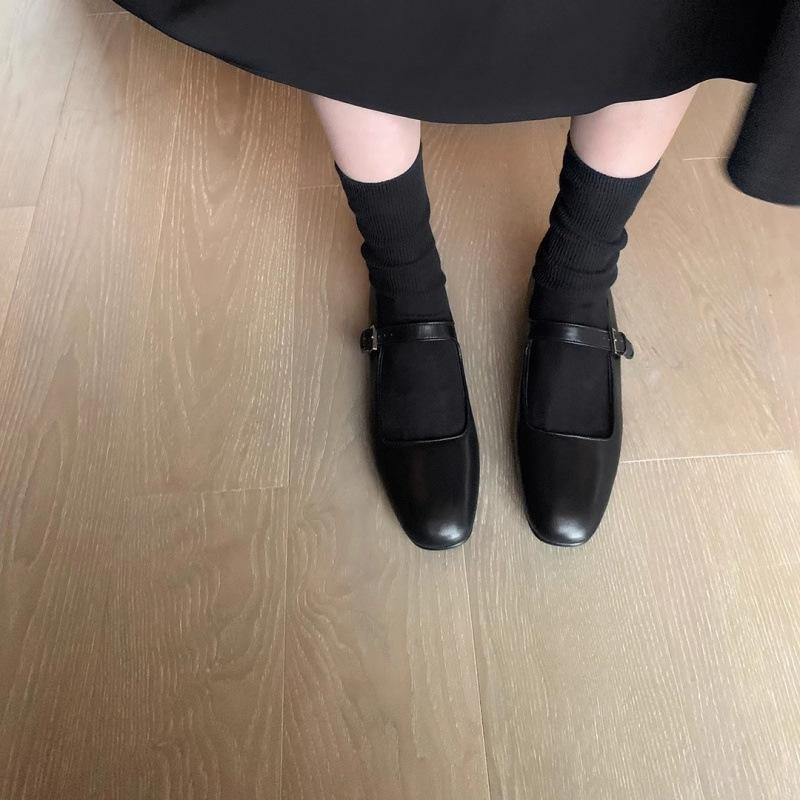 Premium sheepskin soft sole genuine leather Mary Jane single shoes women's shoes one-word buckle with shallow mouth flat shoes small leather shoes lad
