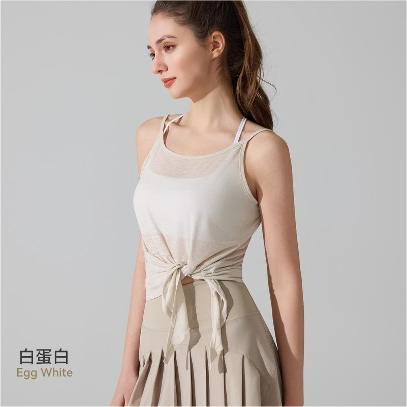 European and American cross-border yoga blouse, sweat-absorbing and breathable, sleeveless split-end sports sling vest, running fitness clothes, tops S
