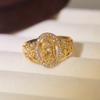 Classic Hip Hop Punk Gold Color Skeleton Flower Oval Mary Portrait Ring Unisex Fashion Party Jewelry Accessories