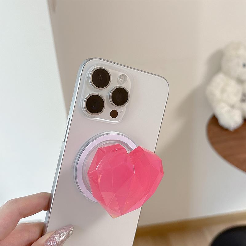 Magnetic Paste Three-Dimensional Laser Heart-Shaped Creative Desktop Drama Mobile Phone Airbag Bracket Transparent Telescopic Ring