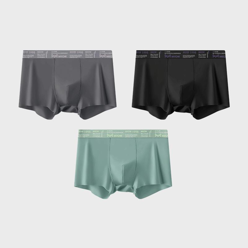 3pcs Ice Silk Underwear Men's Plus Size Flat Corner Underwear Comfortable and Breathable Solid Color Seamless Underwear Boxer Brief