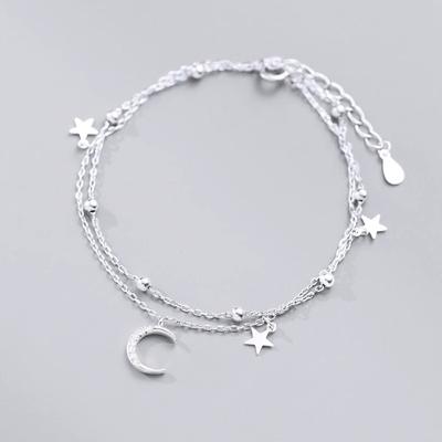 Sparking 925 Silver Star Moon Bracelets For Women Girls Vintage Korean Crystal Bracelets Party Charm Jewelry Gifts