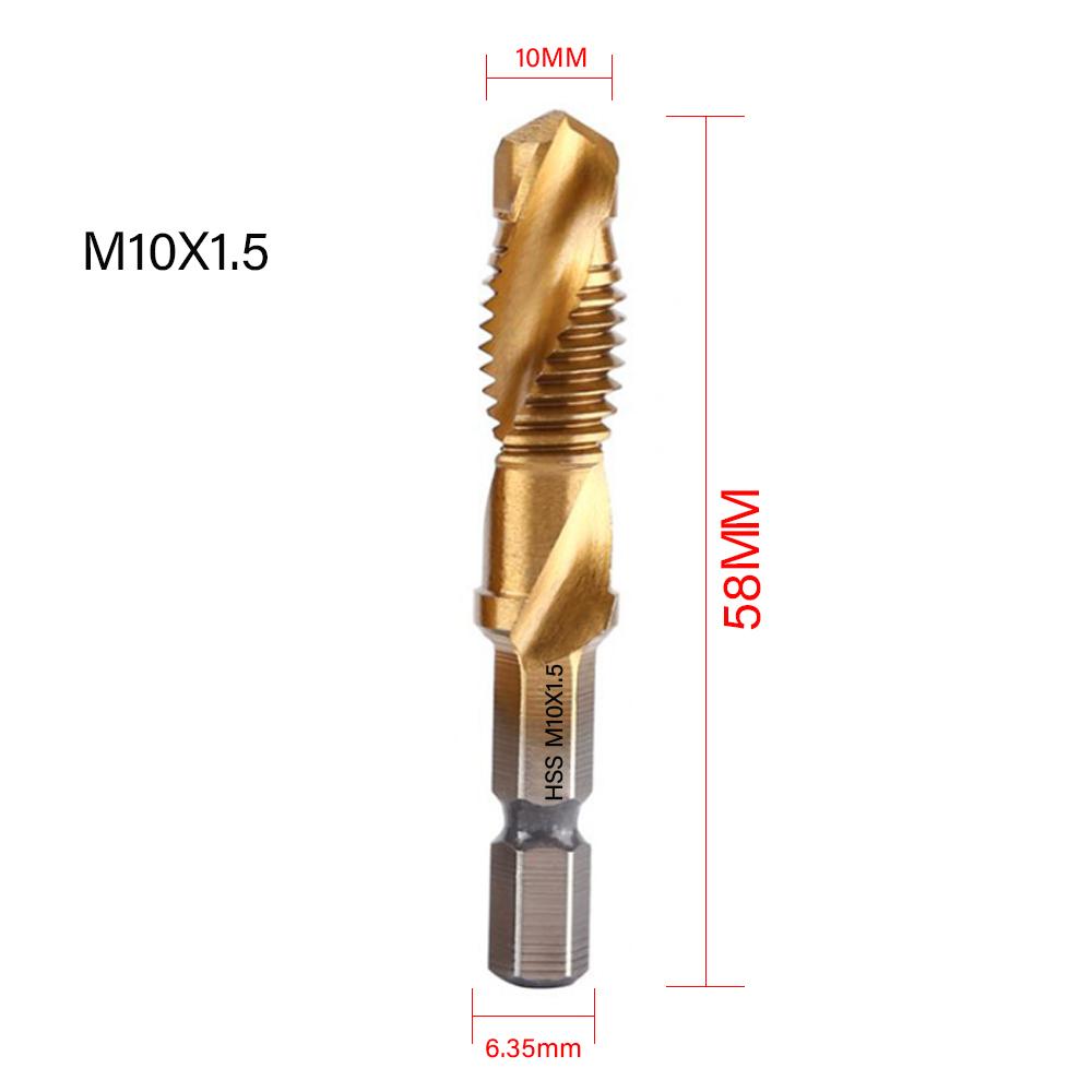 1/6Pcs Tap Drill Bit Set Hex Shank Titanium Plated HSS Screw Thread Bit Screw Machine Compound Tap M3 M4 M5 M6 M8 M10 Hand Tools