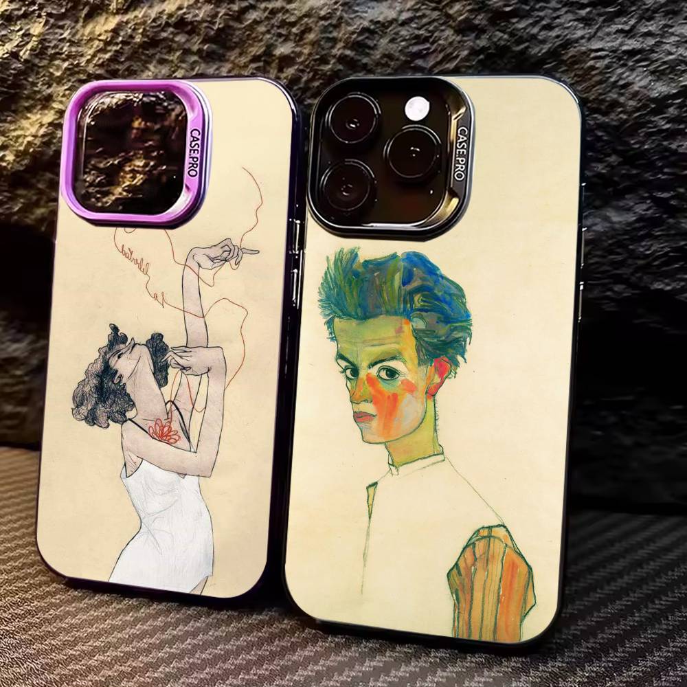E-Egon S-Schiele Phone Case For iPhone 17, 16,15,14,13,12,11 Plus,Pro Max, Colorful Silver Funda Cover