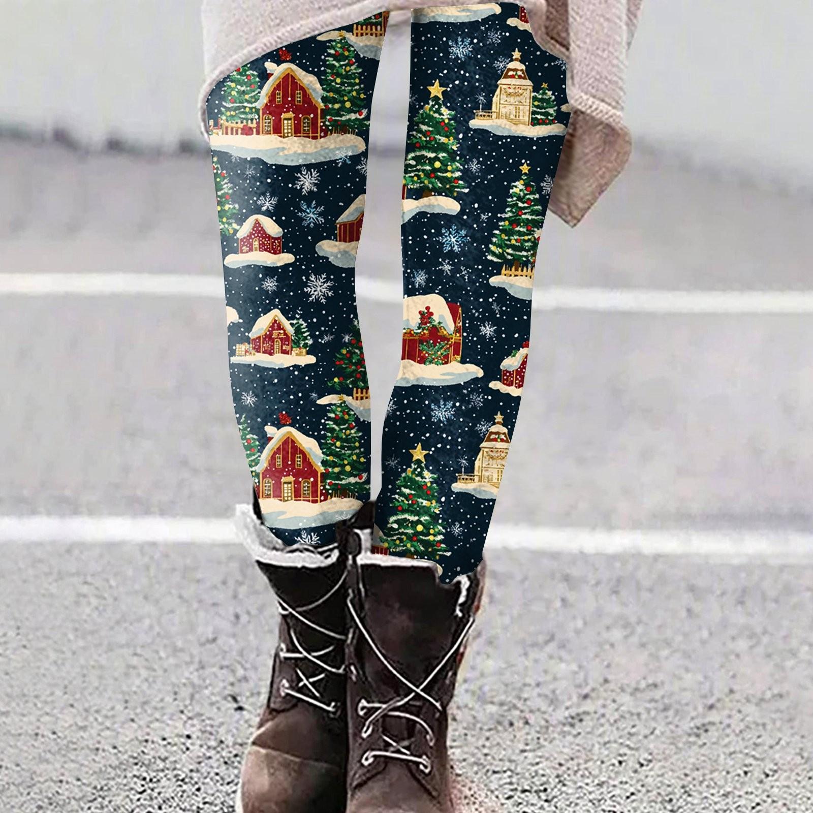 

Женские повседневные уличные брюки с рождественским узором, облегающие эластичные укороченные брюки для йоги S