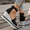Women's Platform Slip On Sandals, Back Zipper Casual Hollow Walking Shoes, Comfort Wedge Vacation Shoes
