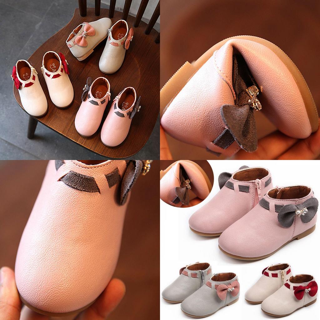 Charming Toddler Baby Girl Leather Moccasins With Bowknot And Zipper Design