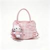 Miniso Fashionable Women's Shoulder Bag Plaid Pattern Women's Shoulder Bag with Pink KT Cat Pendant