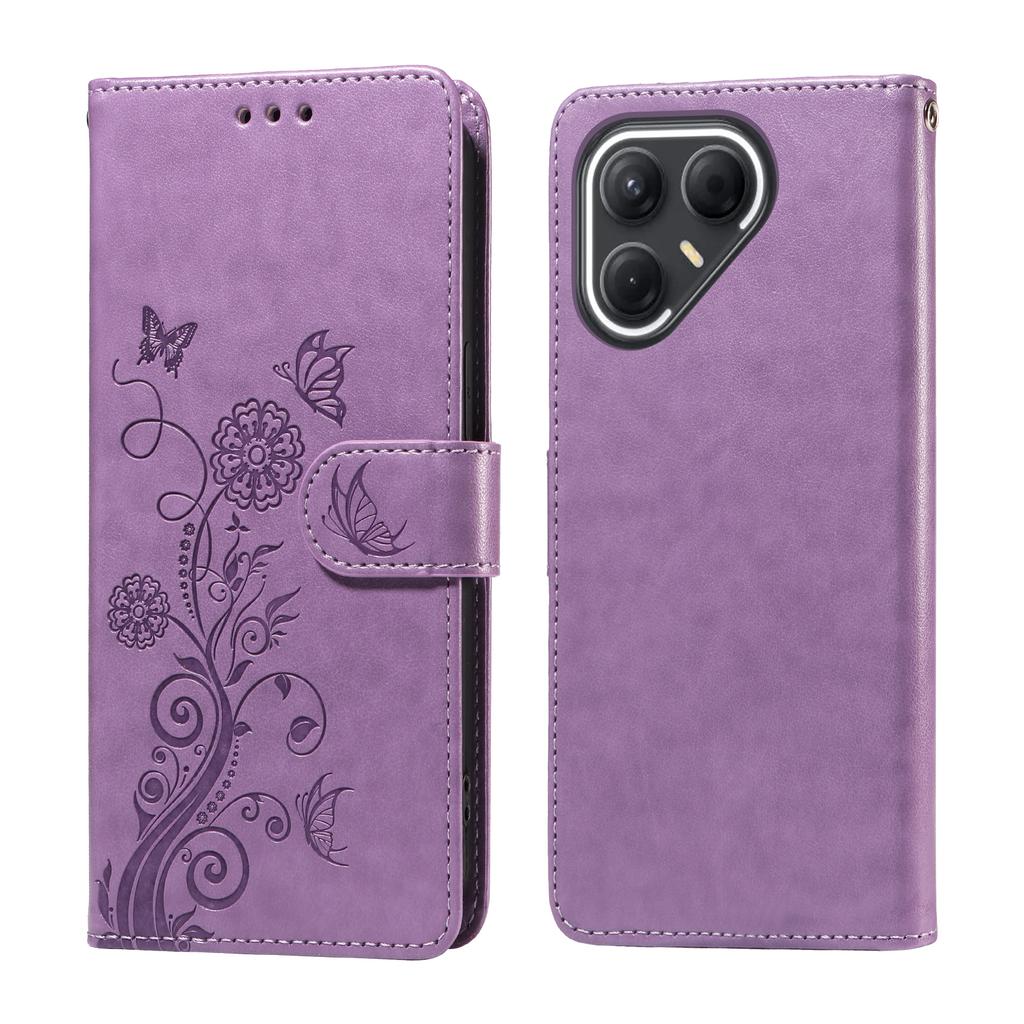 Kožené pouzdro pro TECNO Pova 7 5G s potiskem motýlů a květin, peněženka, kryt se stojánkem