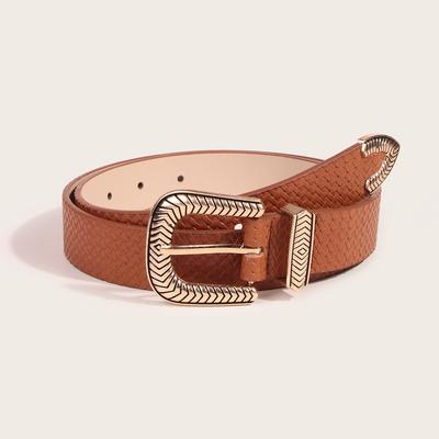Bohemian-style Woven Leather Belt, Carved Three-piece Set, Blackened Retro Lady's Elegant Belt