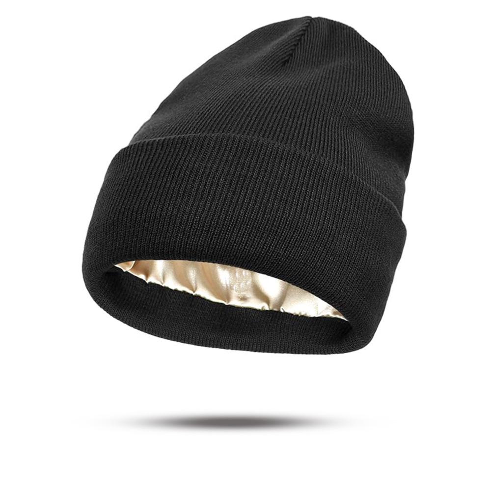 European & American Satin Brocade Winter Hat: Women's Warm Knitted Hair Protection, Acrylic Wool Blend.