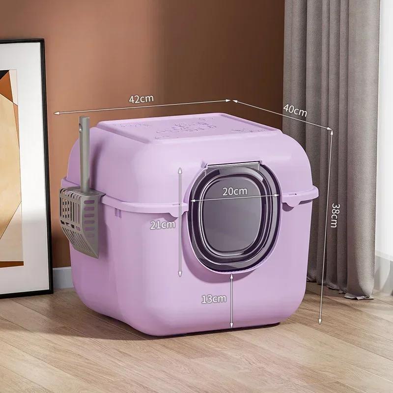 Totally Closed Cat Litter Box Large Capacity Cat Bedpans Anti-Spill & Sand-Leakage Pet Toilet Plastic Cat Sandbox Sanitary Tray